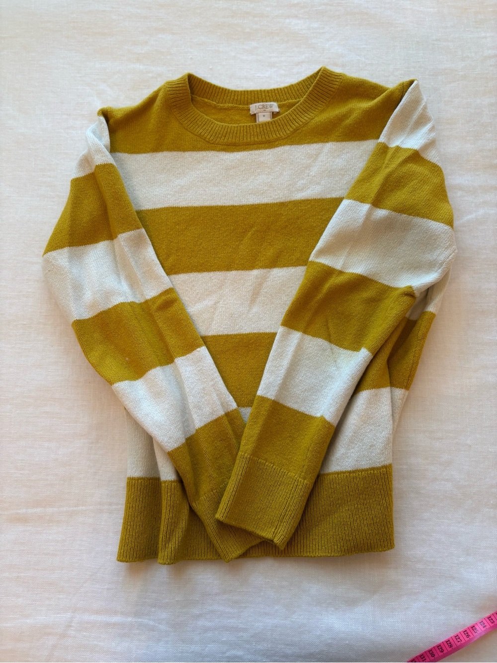 J. Crew Striped Crewneck Sweater in Mustard & Cream